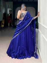 Royal blue Kashmiri silk lehenga (skirt stitched)