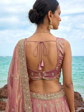 Rose gold tissue embroidered lehenga