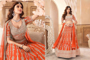 Boutique collection - Radiant Orange Embroidered Lehenga Set