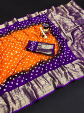 Bandhej silk saree with kanchipuram border