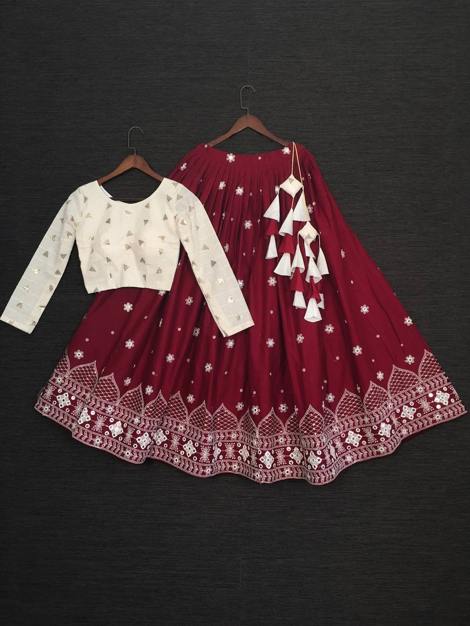 Indo western maroon pure cotton lucknowi Lehenga