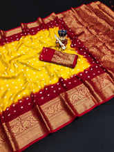 Bandhej silk saree with kanchipuram border