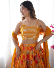 Yellow floral Lehenga with koti