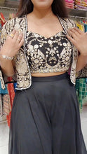 Black embroidered sharara set with jacket