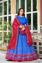 Tussar silk bandhej and Leheriya print in royal blue (skirt stitched)
