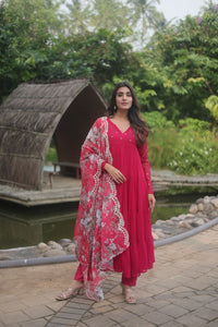 Alia cut readymade 4 layer salwaar kameez in rani/black and wine