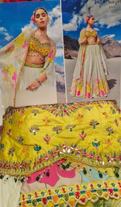 Boutique collection - off white and yellow Lehenga with shrug