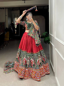 Sangeet nights - dola silk and patola print chaniya cholis - readymade in red