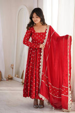 Red polka chinon silk anarkali