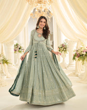 Lucknowi chikankari sage green anarkali