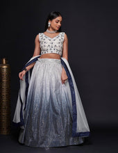 Blue, grey and white ombre sequinned Lehenga