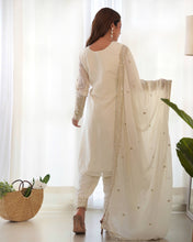 Chinon silk straight fit salwaar kameez in white