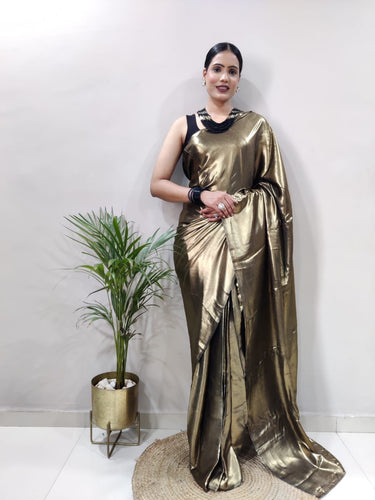 Gold shimmer satin silk - one minute reaydmade saree