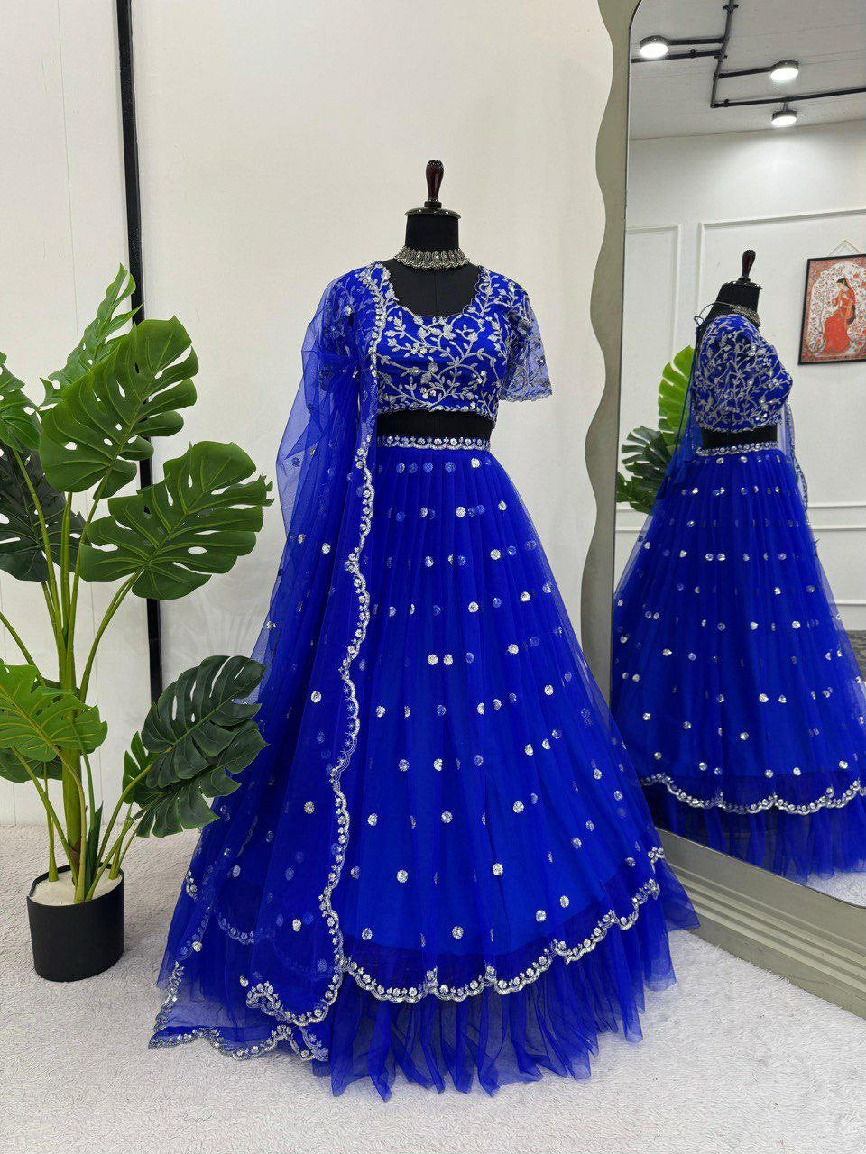 Royal blue threadwork Lehenga