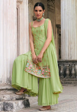 Pista green georgette flared sharara (sleeves available) (plus size too)