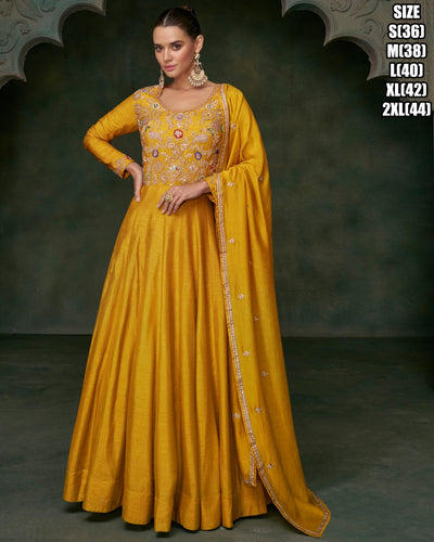 Janisha -  silk reception readymade gown in yellow