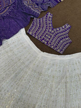 Purple Bandhani and white embroidered Lehenga