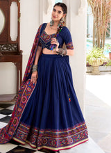 Tussar silk Lehenga with gamthi work readymade in navy blue