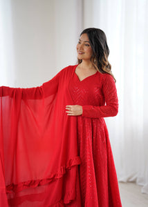 Red Kali pattern sequinned anarkali