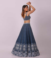 Steel blue Rangoon silk Lehenga with rainbow sequins