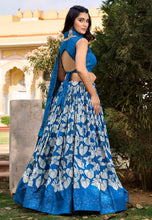Tussar silk Lehenga in royal blue with white flowers