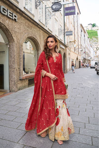 Chinon silk with red floral bliss palazzo set