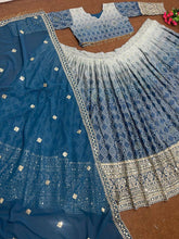 Ombre shaded bandhej print blue Lehenga