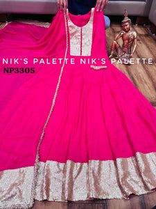 Niks collection - pink chinon silk anarkali (plus size option)