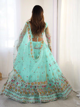 Sea green floral and sequins net Lehenga