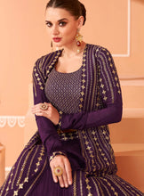 Janisha - chinnon embroidered deep purple Lehenga choli with koti