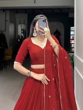 Chanderi silk plain Lehenga in red (skirt stitched)