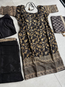 Black and gold brocade suit with 2 options for pants