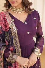 Georgette purple gown with floral dupatta