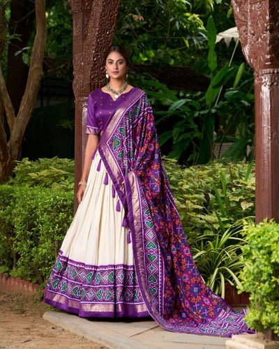 Tussar silk Lehenga with patola print in purple