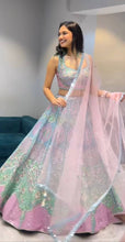 Aqua tonal chine sequins and mirror work Lehenga