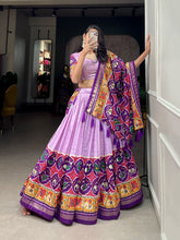 Tussar silk lehengas with bandhej and patola print (skirt stitched) - lavender