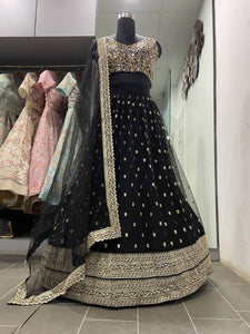 Black and gold sequins Lehenga