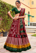 Tussar silk Lehenga in contemporary flair - maroon