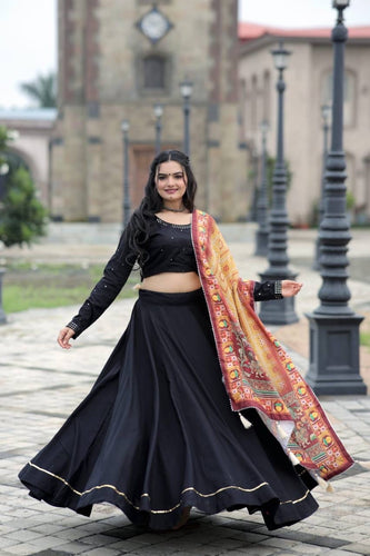 Black Lehenga with crochet dupatta