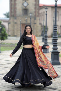 Black Lehenga with crochet dupatta