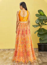 Orange and yellow organza digital print lehenga