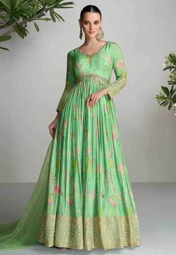 Scarlet - pista green chinon anarkali