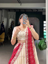 Off white Lehenga with bandhej dupatta (skirt stitched)