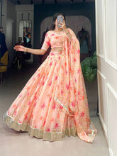 Peach floral silk Lehenga (skirt stitched)