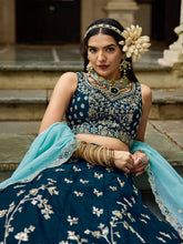 Navy blue organza sequins lehenga
