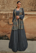 Janisha -  grey chinon silk Lehenga with short jacket