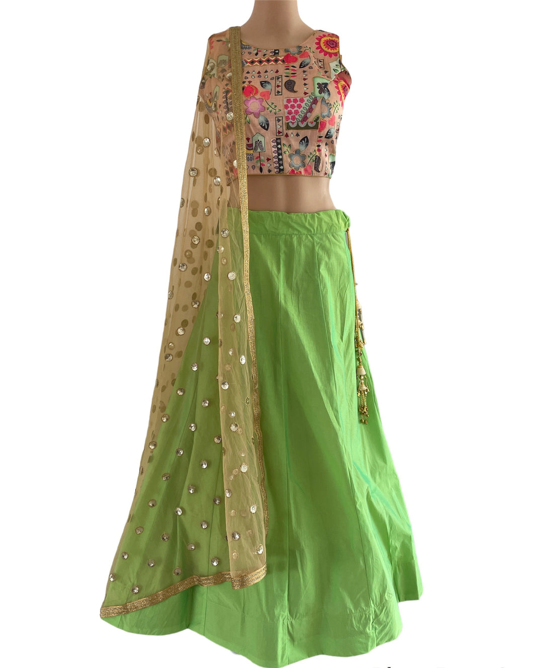 Gold and green plain skirt Lehenga