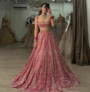 Red and gold boomer silk Lehenga