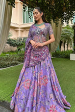 Purple floral mirror and sequins lehenga