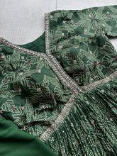 Bottle green reshamkari anarkali